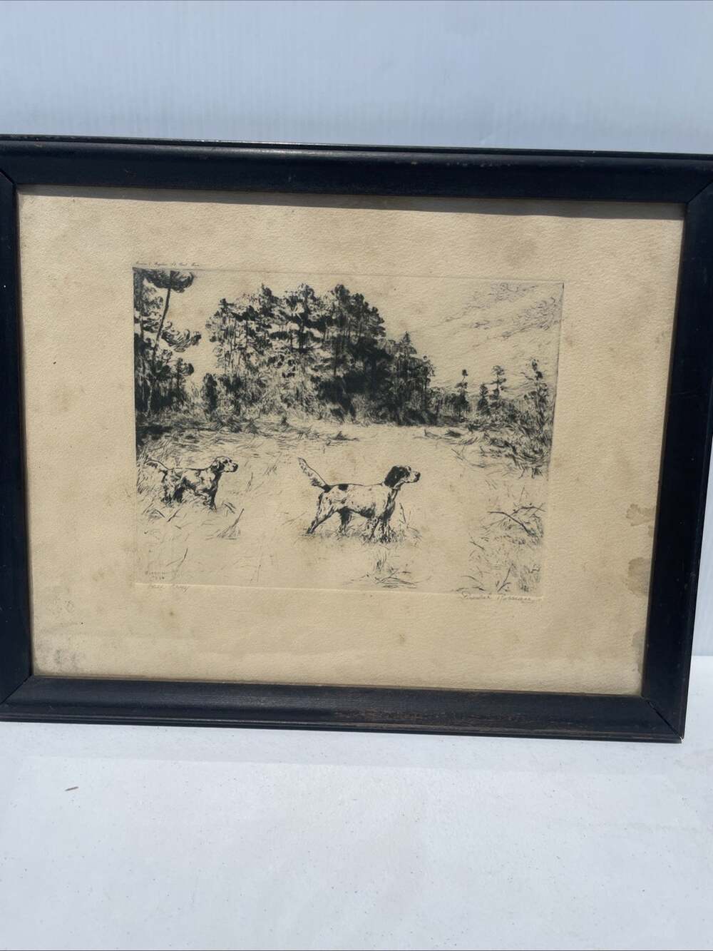 Percival Rosseau Signed Etching "Bill's Covey" Pointer Sporting Dogs 1934